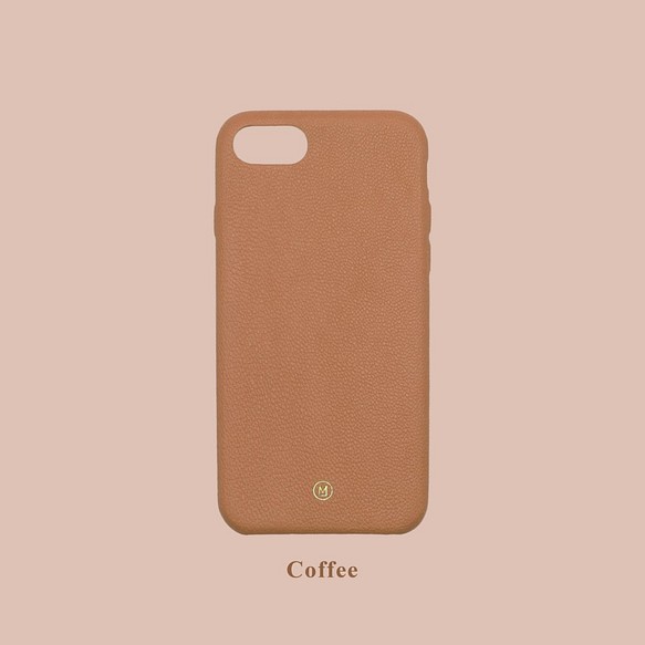 客製化多色真皮小羊皮系列馬卡龍夢幻色彩24色咖啡色iPhone手機殼 第1張的照片