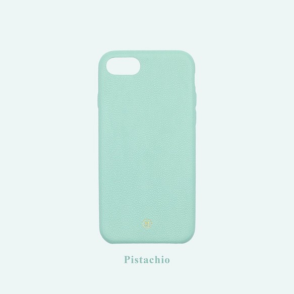 客製多色皮革小羊皮系列馬卡龍夢幻色彩蒂芬妮藍色真皮iPhone手機殼 第1張的照片