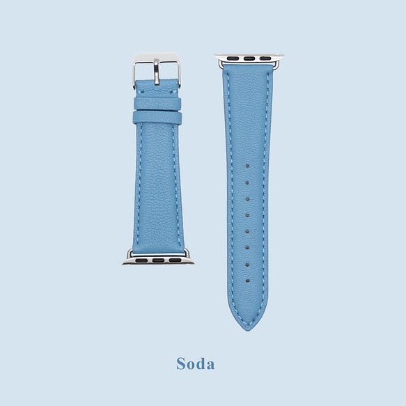 多色真皮革山羊皮系列馬卡龍夢幻彩藍色蘋果手錶Apple Watch錶帶 第1張的照片