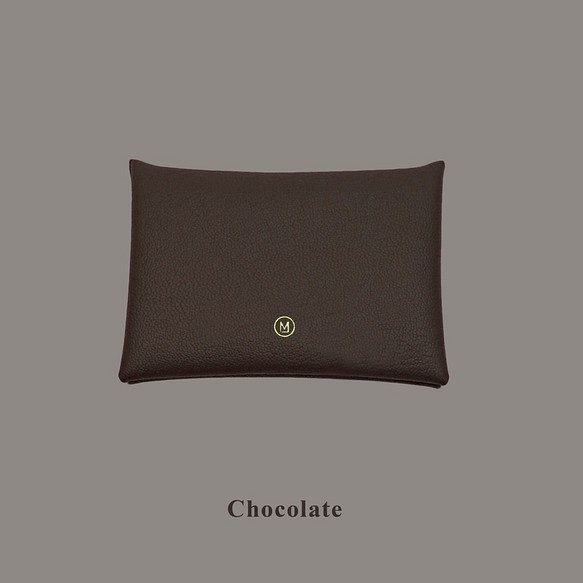 多色真皮革山羊皮系列馬卡龍夢幻色彩巧克力咖啡色雙層卡片套 第1張的照片