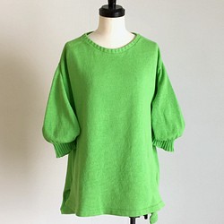 春夏セーター　爽やかなグリーン　５分丈袖 1枚目の画像