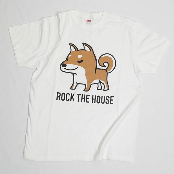 【送料無料】ROCK THE HOUSE SHIBA Tシャツ 5.6oz White 白 しば 犬 カジュアル 1枚目の画像
