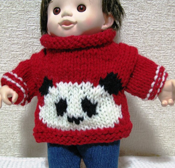 ぽぽちゃん、ちぃぽぽちゃん☆パンダのセーター（赤） 1枚目の画像
