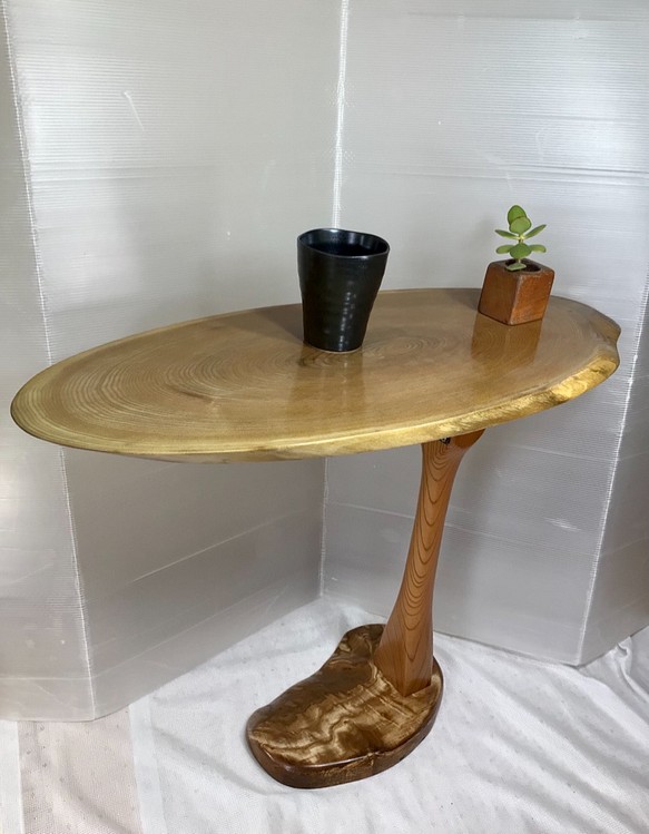 天然木　ホウ折り畳みサイドテーブル　一点物　手造り 1枚目の画像