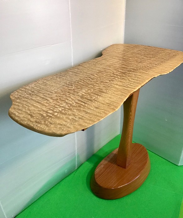 天然木　タモ玉杢　サイドテーブル　折り畳み式　一点物　手造り 1枚目の画像