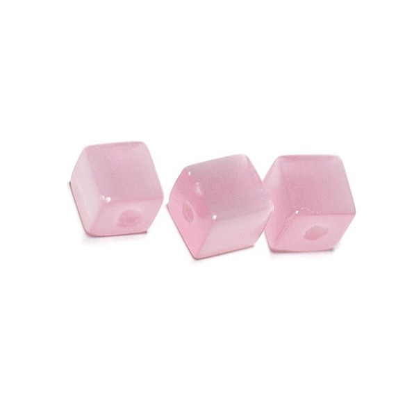 [10件]天然石貓眼〜淺粉色4mm方形雙孔珠 第1張的照片
