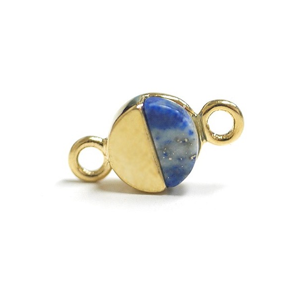 再販【2個入り】１点もの～天然石ラピスラズリ(lapis lazuli）プチ円形ゴールドコネクター、チャーム 1枚目の画像