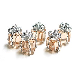 新[2件]玻璃桃色小寶石盒銀色魅力，零件 第1張的照片