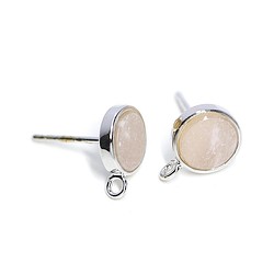 出售[1對] SV925蓋芯！ 8毫米圓形粉紅蛋白石顏色玻璃銀耳環，零件 第1張的照片