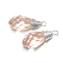 新品 [1 件] 捷克水晶珠子，淺粉色銀色吊飾，零件 第1張的照片
