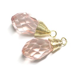 新品 [1 件] 捷克水晶珠子，淺粉色金色吊飾，零件 第1張的照片