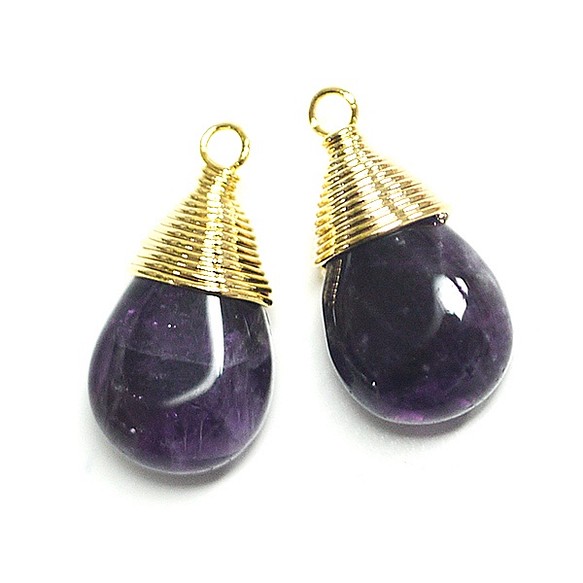 1件新商品！紫水晶紫水晶約16毫米金色魅力，零件 第1張的照片