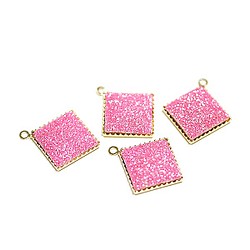 出售[6件]約11毫米閃光閃粉玫瑰粉紅色方形金魅力 第1張的照片