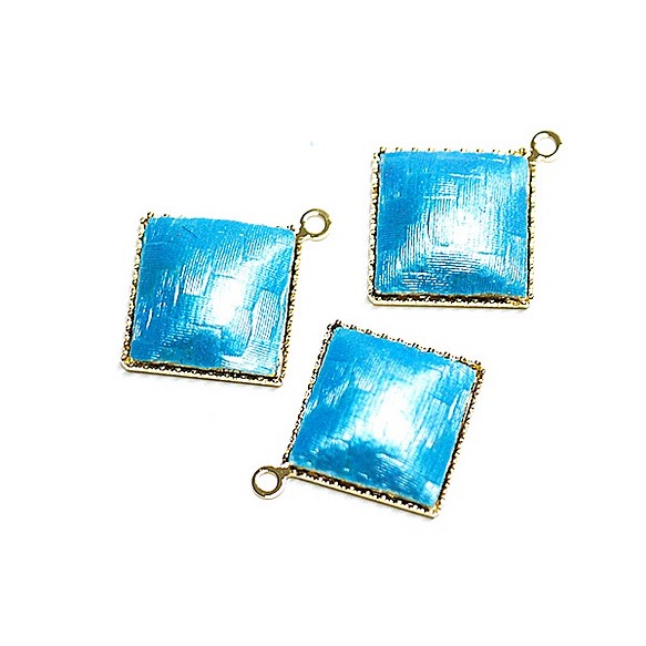 出售[6件]卡普利藍色緞面約11毫米方形金吊飾 第1張的照片