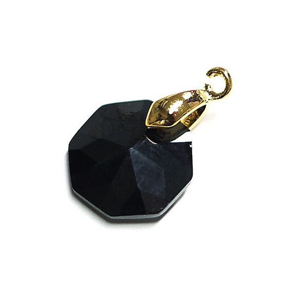 SALE [1 piece]瑪瑙黑色黑色CZ八角金色魅力，零件 第1張的照片