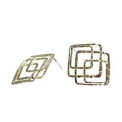 新作【1對】鈦芯！超大！重疊方形金耳環，零件 第1張的照片