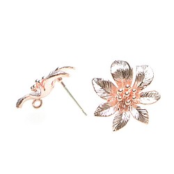 新作【1對】925郵票核心！精緻的夏威夷花朵瘋狂的粉紅金色配銀色925核心耳環，耳洞 第1張的照片