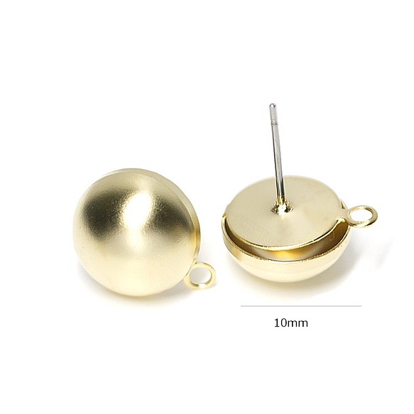 全新[1對]鈦芯！輕巧的半球形10mm泥金黃銅耳環 第1張的照片