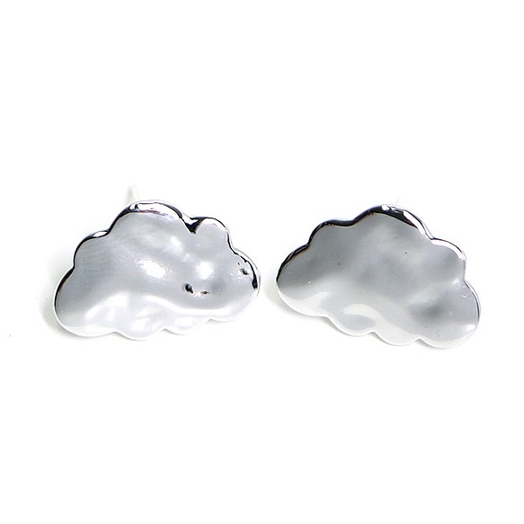 新品【1對】925沖壓芯！可愛的雲圖案與 3 環拋光銀耳環，零件 第1張的照片