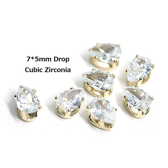 新[10件] 7 * 5mm水滴形立方氧化鋯金基座珠寶，珠子 第1張的照片