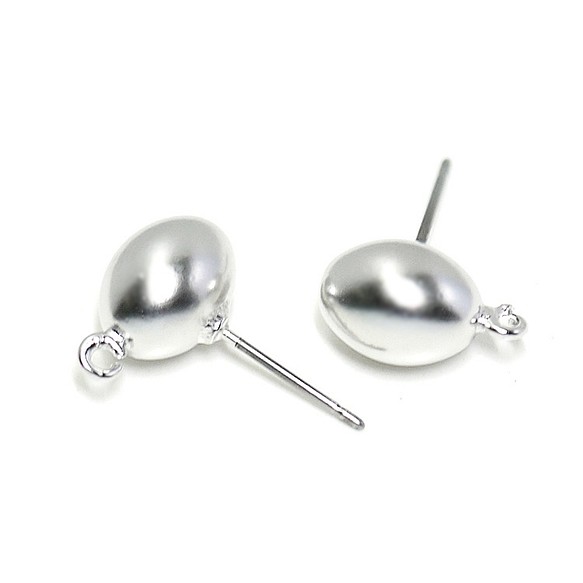 新作品[1對]康鈦芯！啞光銀色耳環和可愛的橢圓形球，零件 第1張的照片
