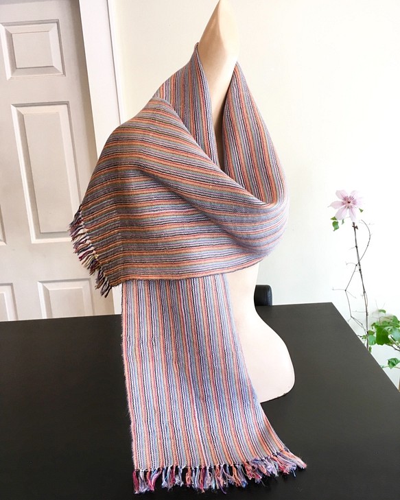 手織り シルク&麻・カラフル 織りスカーフ 1枚目の画像