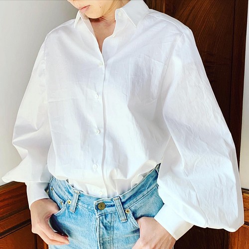ボリューム袖の台襟付きシャツ White シャツ Rosetta 通販｜Creema