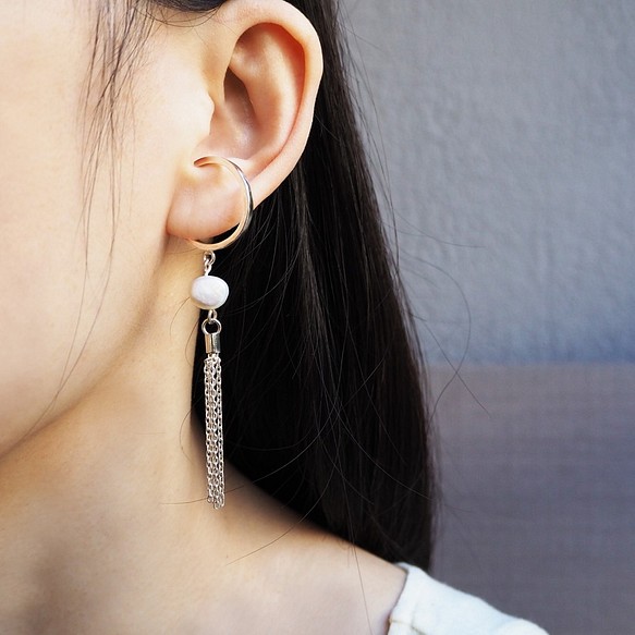 pearl tassel earring_珍珠流蘇耳骨環 mittag 925銀 限量 設計師 訂製 珠寶 第1張的照片