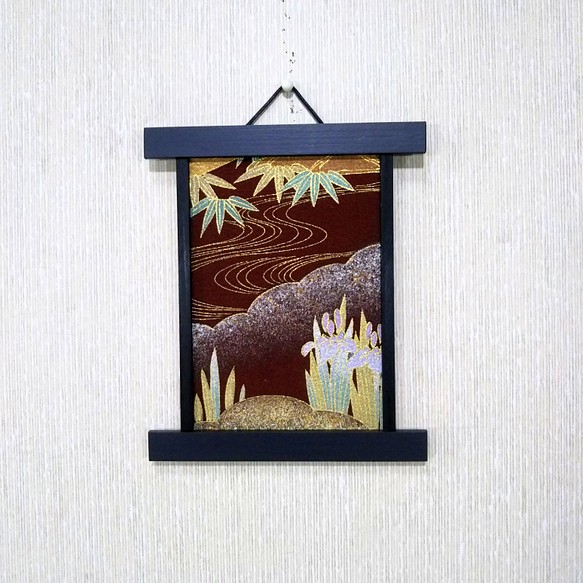 壁掛け　和風 かべ飾り　古布・笹とカキツバタ　NO.14 1枚目の画像
