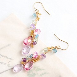 粉紅黃玉和粉紅色紫水晶耳環（耳環改變）*交響曲 第1張的照片