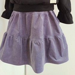 【130cm】薄コーデュロイ　ティアードスカート（グレイッシュパープル 1枚目の画像