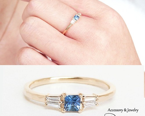 ブルーサファイア 指輪 ダイヤモンド 9月誕生石 K10 結婚式 