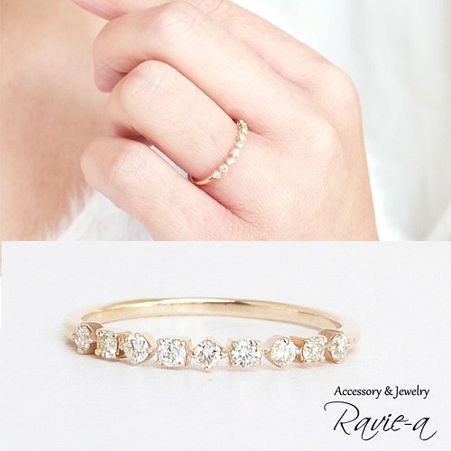 ハーフエタニティリング ダイヤモンド K10 イエローゴールド 9石 結婚指輪 婚約指輪 誕生日プレゼント