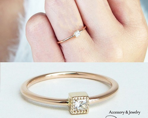 ダイヤモンド 1粒リング 指輪 K10 イエローゴールド プリンセスカット ミルデザイン スクエア 婚約指輪 バースデー