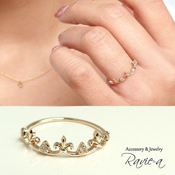 K10 百合モチーフ ダイヤモンド ティアラリング 指輪 リング Ravie A Jewelry 通販 Creema クリーマ ハンドメイド 手作り クラフト作品の販売サイト