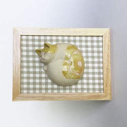 陶器のアンモニャイト猫(額入り) 1枚目の画像