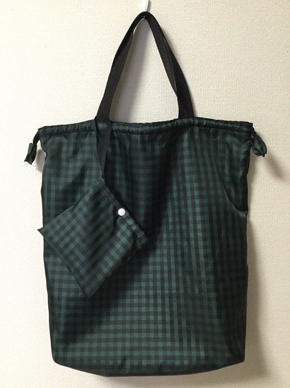 negoland  コネクト型収納袋付き大容量エコバッグ（巾着袋、撥水） 1枚目の画像