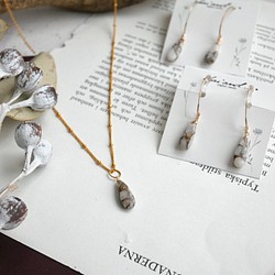 『秋の福袋』 Copper calcite 60㎝ long necklace + pierce/earring 1枚目の画像