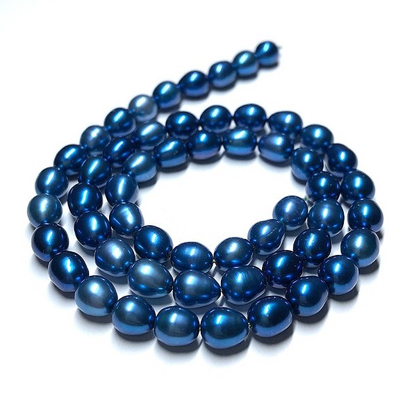 中粒 淡水パール 連 40cm 青染め ライス ブルー 真珠 素材 パーツ 材料 ネックレス