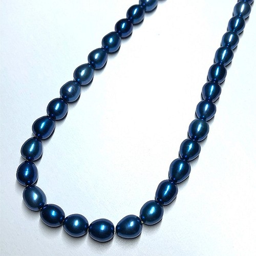 中粒 淡水パール 連 40cm 青染め ライス ブルー 真珠 素材 パーツ 材料 