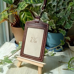陰のデザイン手作り革製品-植物性なめし革革識別カードホルダー-ダークブラウン-予約注文と作成へようこそ 1枚目の画像