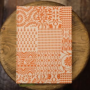 罫線　インド製　オレンジハンドプリント　A5　COLORISノート　ユーティリティサイズ 1枚目の画像