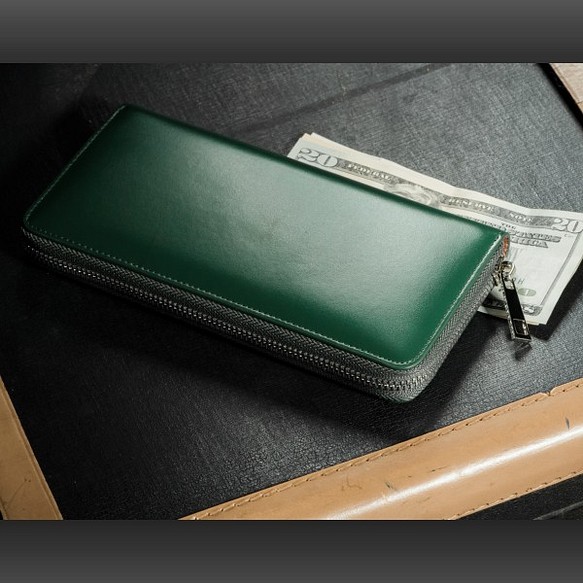 【MURA】 コードバン調スプリットレザーの長財布　グリーン　【送料無料】(wallet-04) 1枚目の画像