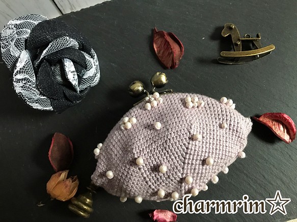 charmrim☆ いつも一緒に持ち歩きたくなる♩ビーズ編みがま口 モーブ色 1枚目の画像