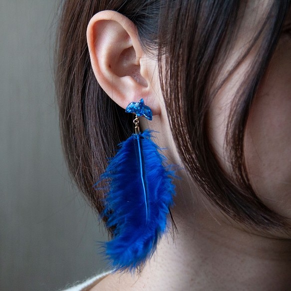 冬季鳥耳環[藍色]耳環或耳環 第1張的照片