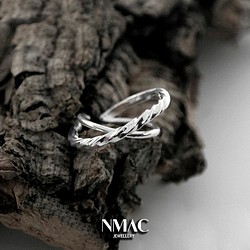 手工製作-NMACJEWELRY-個性化麻花紋理中性開口款可調校戒指-925 Sterling Silver 第1張的照片