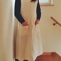 受注制作　リネン100％　ウエストスッキリ☆　エプロンワンピース　サロペット　ジャンパースカート 1枚目の画像