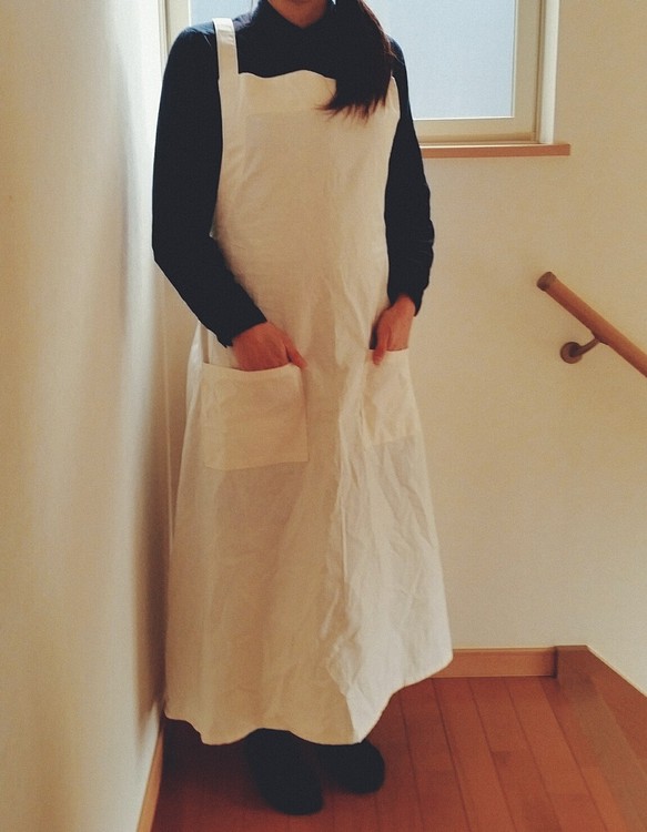 受注制作　リネン100％　ウエストスッキリ☆　エプロンワンピース　サロペット　ジャンパースカート 1枚目の画像