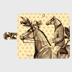 『馬が馬に乗る・ピンク薔薇』 受注生産　手帳型スマホケース 1枚目の画像