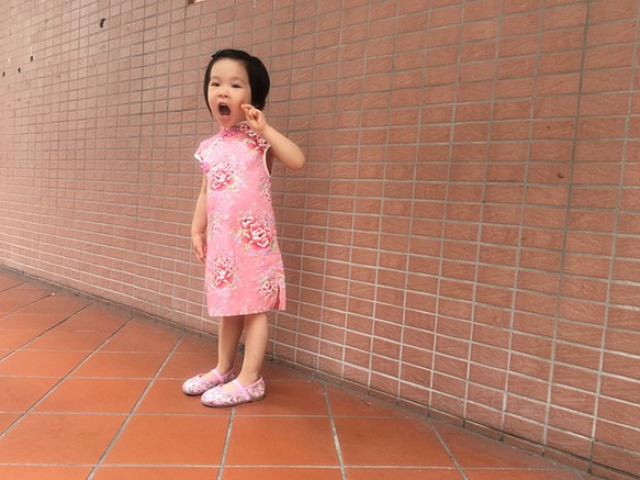 キッズチャイナドレス 牡丹 日本製 捧呈 ピンク